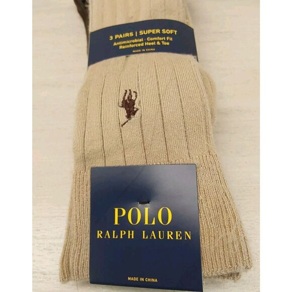 Polo Ralph Lauren Mens Brown Assorted Comfort Fit 3-Pack Crew Socks Size 10-13 - Picture 6 of 11